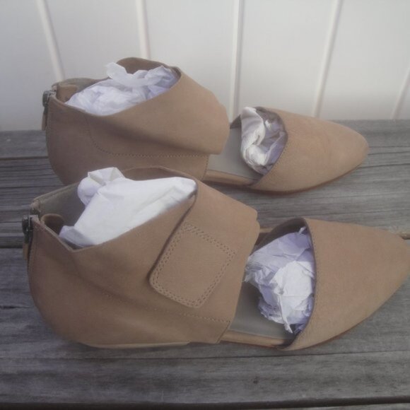 Eileen Fisher Cutout Wedge Velcro Strap Sandals Stone zip back leather 8 - Picture 6 of 7